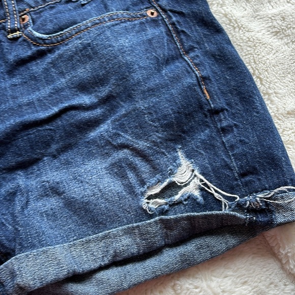 American Eagle Distressed Jean Shorts | Rolled Hem | Classic Blue Denim - Picture 5 of 7